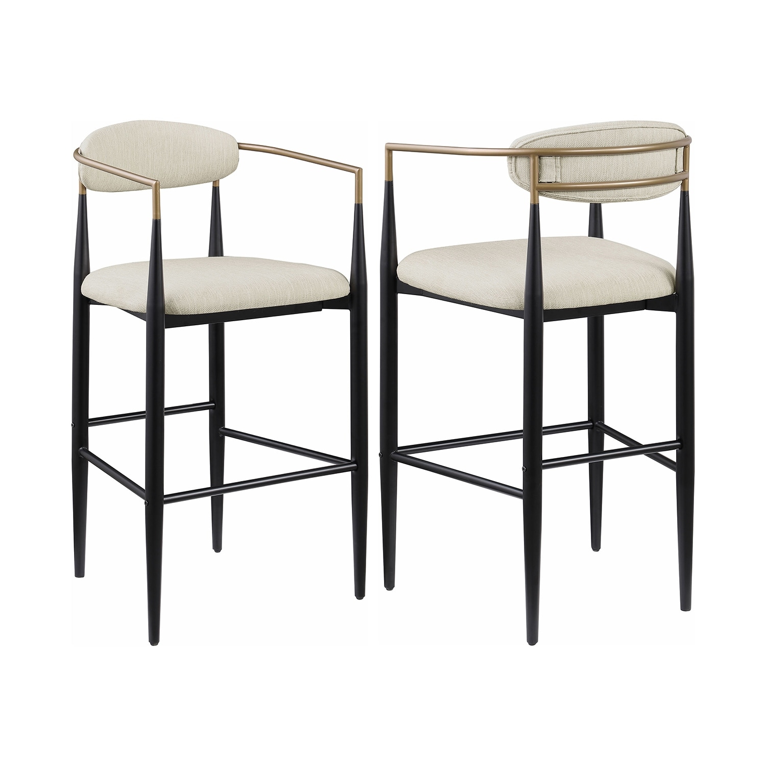 Set of 2 Metal Pub Height Bar Stools with Upholstered Back and Seat