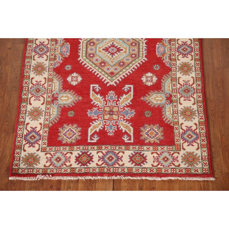 Kazak Accent Rug Hand-Knotted Oriental Wool Carpet - 3'4"x 4'10"