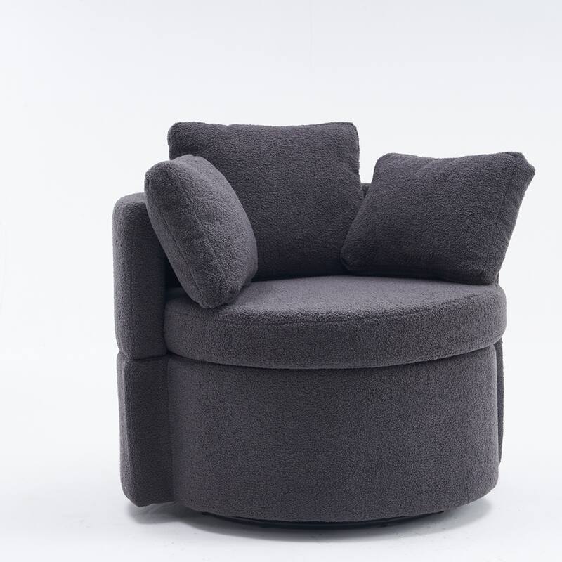 Teddy Fabric Swivel Storage Chair With Back Cushion