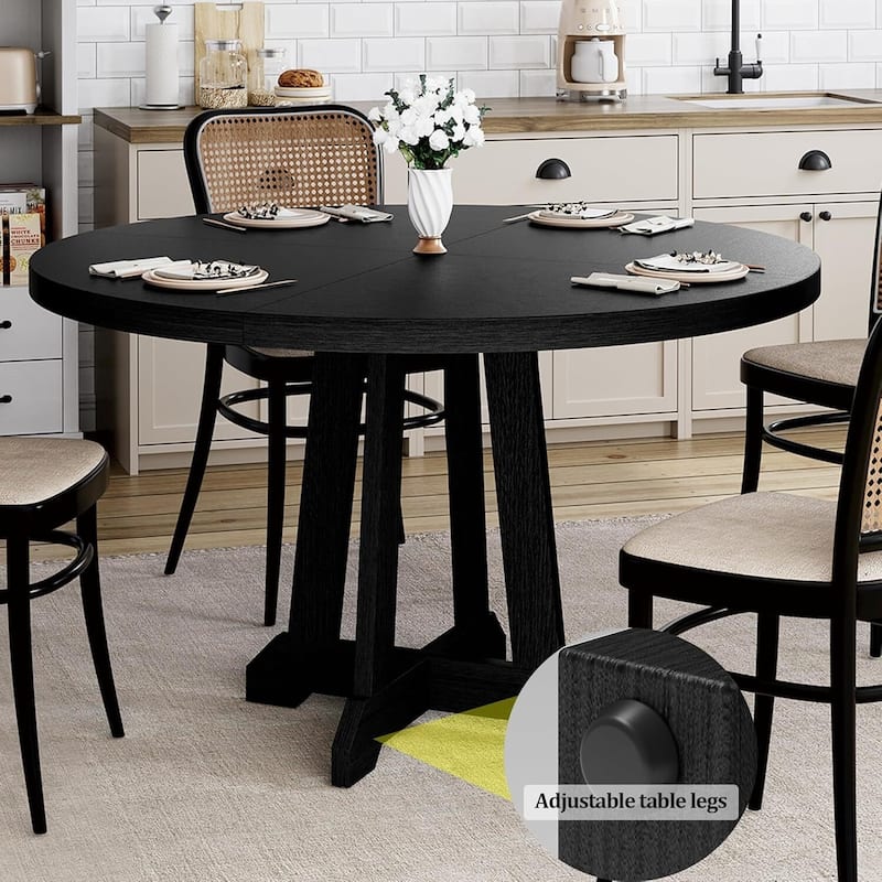 47 Inch Round Farmhouse Kitchen Dining Table for 4-6 with Wood Pedestal Cross Base (Only Table)