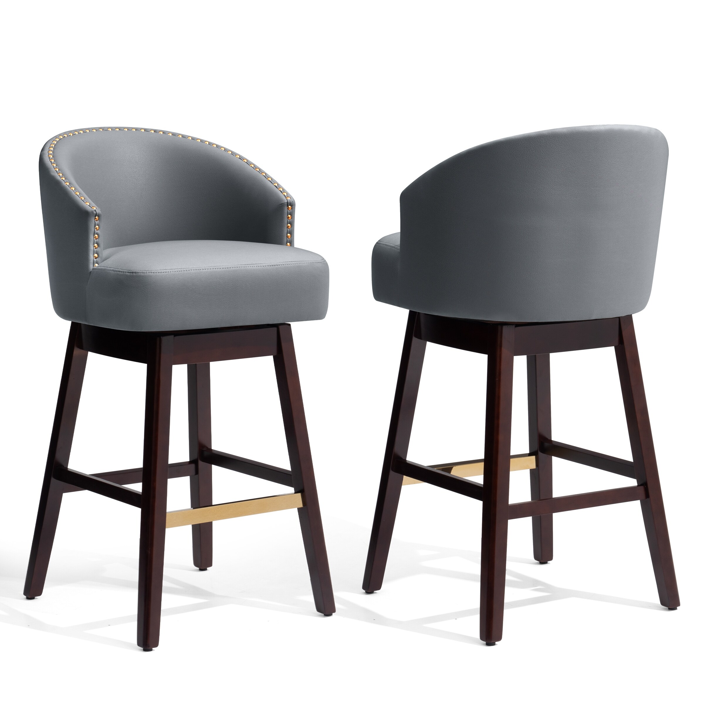 26.4"/31.9"H Height Upholstered Solid Wood Swivel Bar Stools