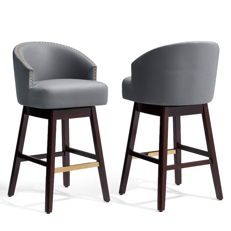 26.4"/31.9"H Height Upholstered Solid Wood Swivel Bar Stools - Set of 2 - Navy Blue - 2PC - Bar Height