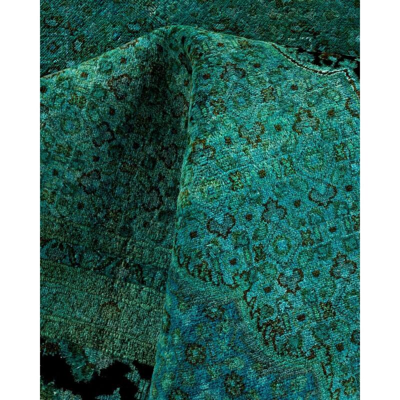 Overton Hand Knotted Wool Vintage Inspired Modern Contemporary Overdyed Green Area Rug - 9' 0" x 12' 2"