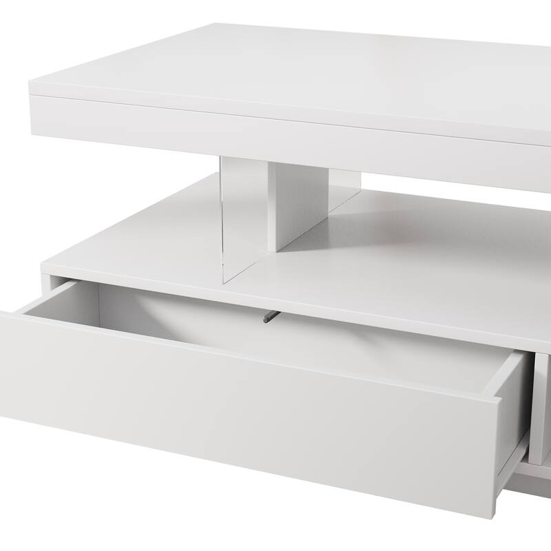 LED Storage Coffee Table with 2 Drawers and Shelves