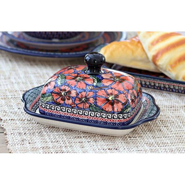 Blue Rose Polish Pottery 858 Zaklady Square Butter Dish Bed Bath
