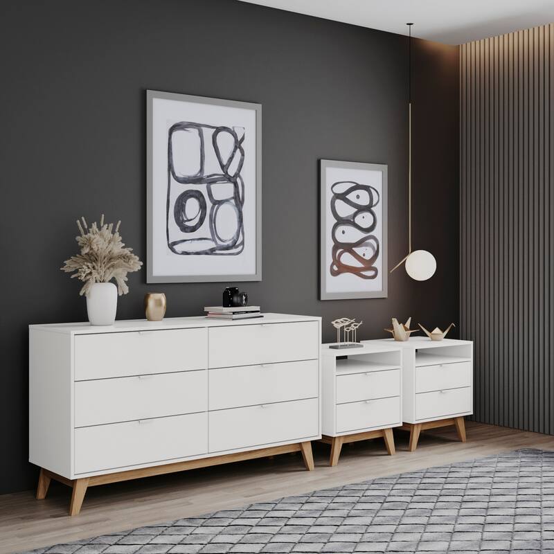 Kappesberg New Hanford 3-Piece Bedroom Set, six (6)-Drawer Dresser & Two (2) 2-Drawer Nightstand