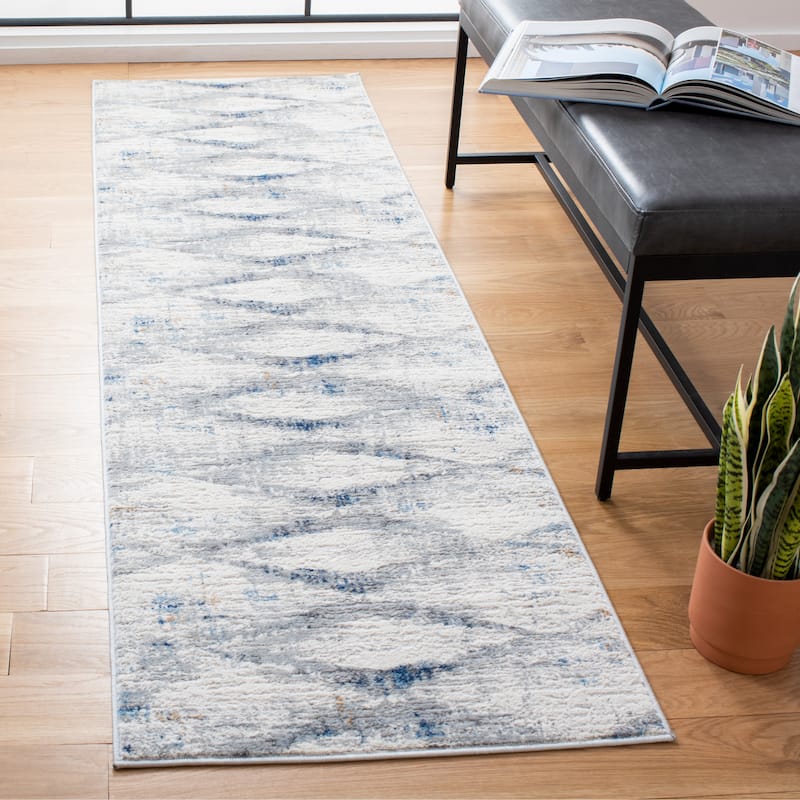 SAFAVIEH Amelia Argjentina Modern Diamond Distressed Rug - 2'3" x 8' Runner - Ivory/Blue
