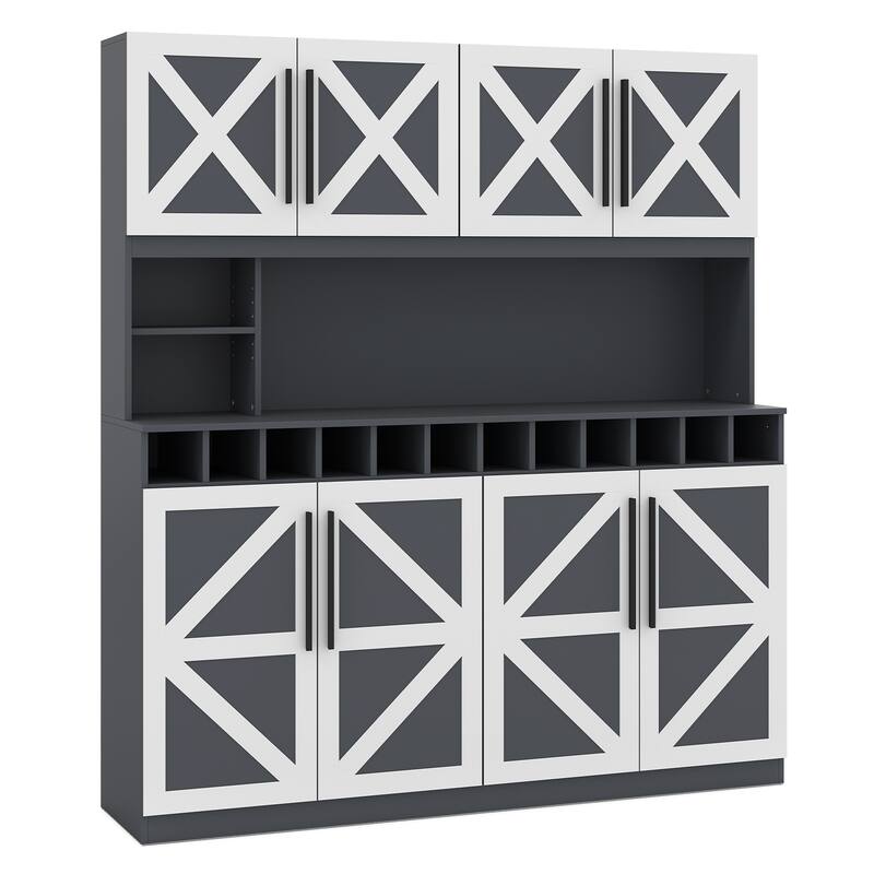 Gymax 63'' Wide Kitchen Buffet Hutch w/4 Cabinets 2 Open Shelves &