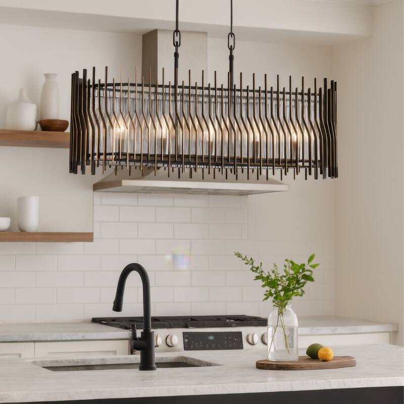 Varaluz Park Row Linear Pendant - Matte Black/French Gold - 36"W