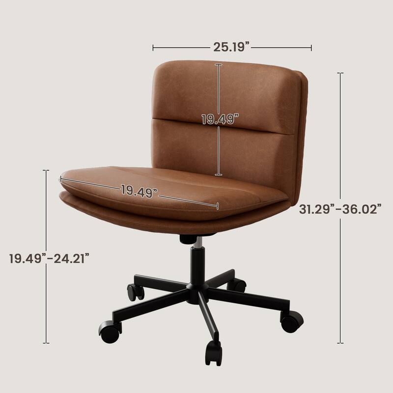 PU Leather Armless Office Chair, Adujustable Height, 360 Degree Swivel Task Chair with Ultra uiet Casters Design
