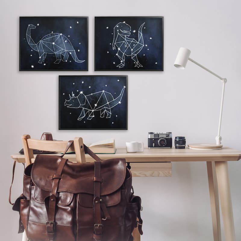 Stupell Night Sky Dinosaur Constellations Outer Space, 3pc Multi Piece Framed Wall Art Set