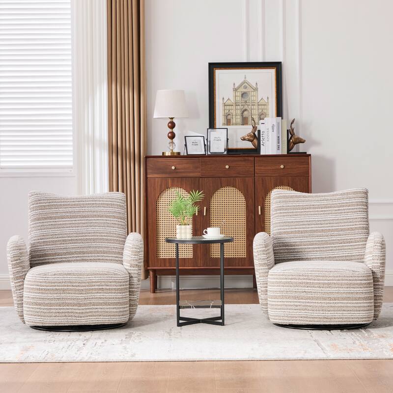 Modern Style 360° Swivel Leisure Chair Fabric Striped Armrest Swivel Chair