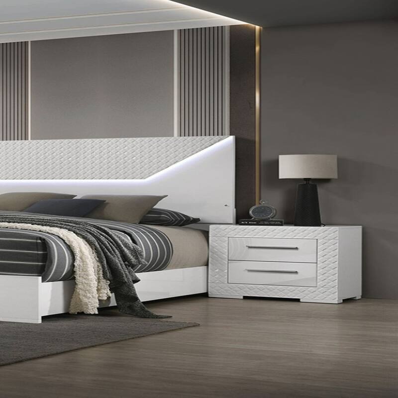 White 1pc Nightstand Metal Side Glide 2-Drawers Bedside Table