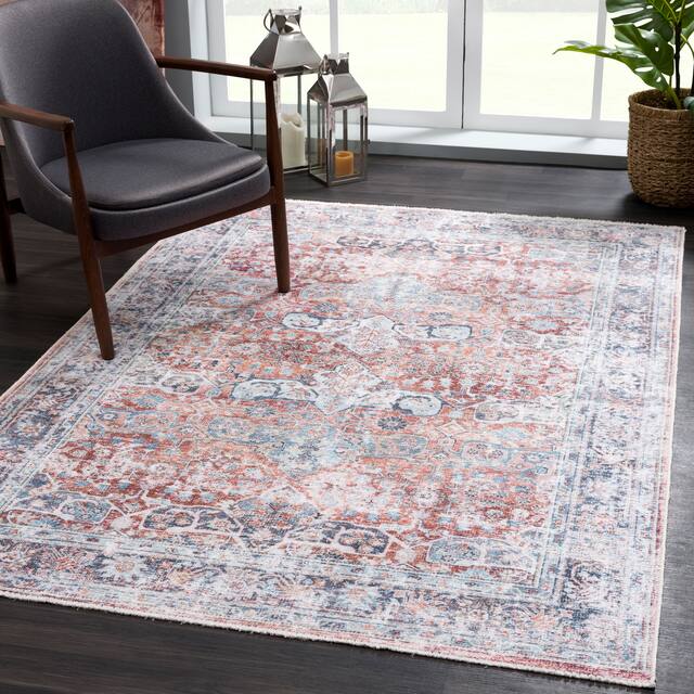 Bloom Rugs Caria Washable Non-slip Area Rug - 3' x 5' - Brick / Dark Blue
