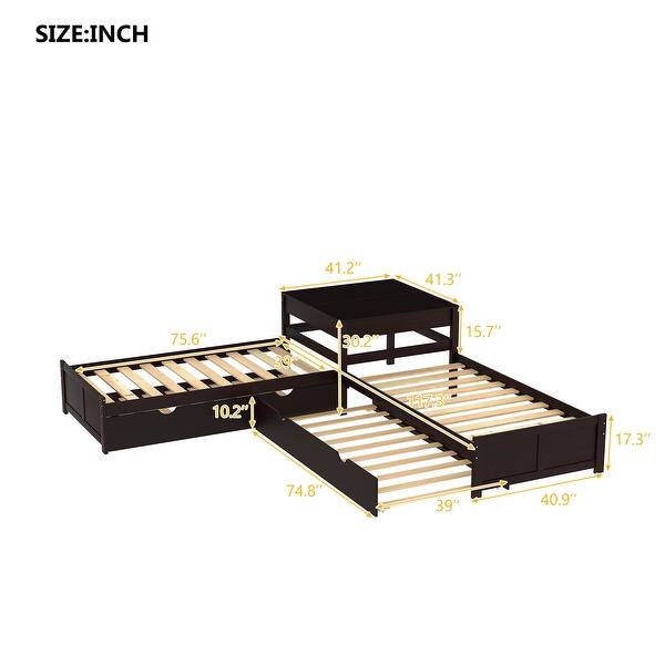 Twin Size Lshaped Platform Bed with Two Trundles and Builtin Square