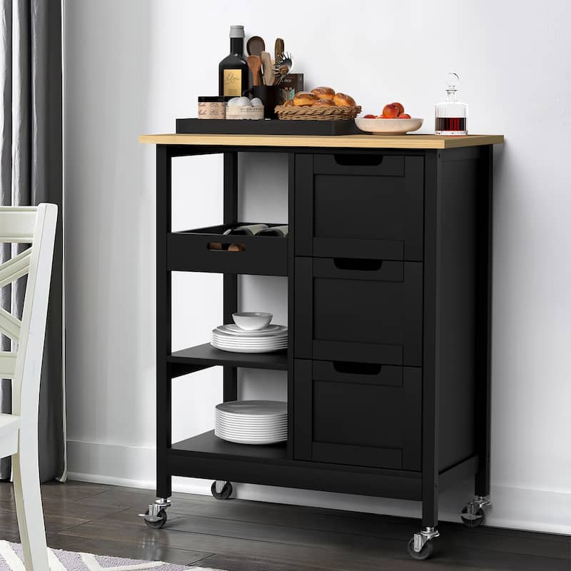 Moasis Rolling Kitchen Bar Trolley Serving Cart with 3 Drawers and Wheels
