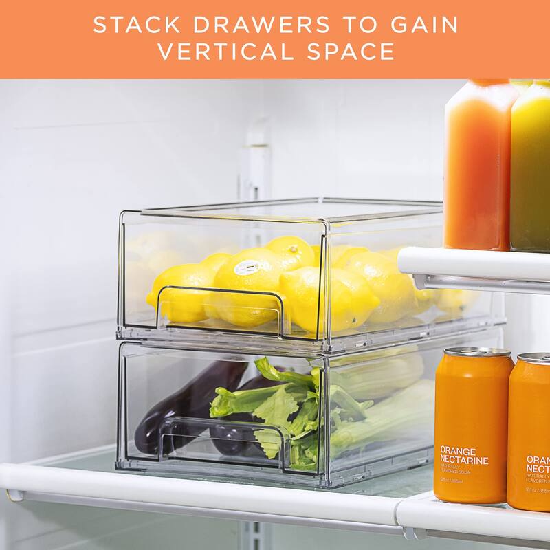 Sorbus Set of 6 Fridge Drawers - Clear Stackable Pull Out Refrigerator Organizer Bins, Medium