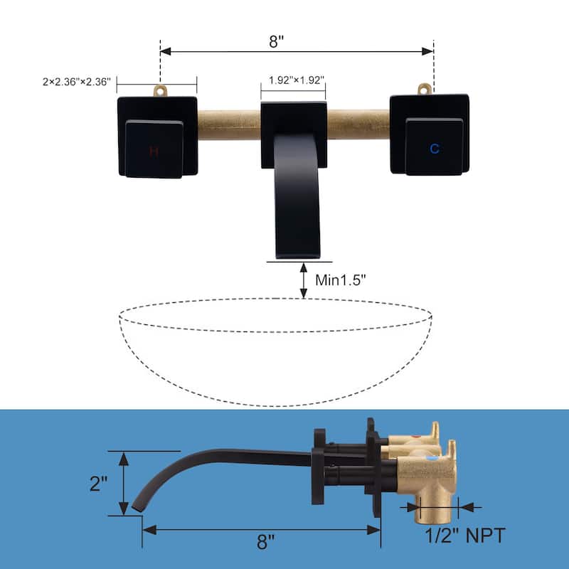 WOWOW Double Handle Wall Mounted Waterfall Bathroom Faucet