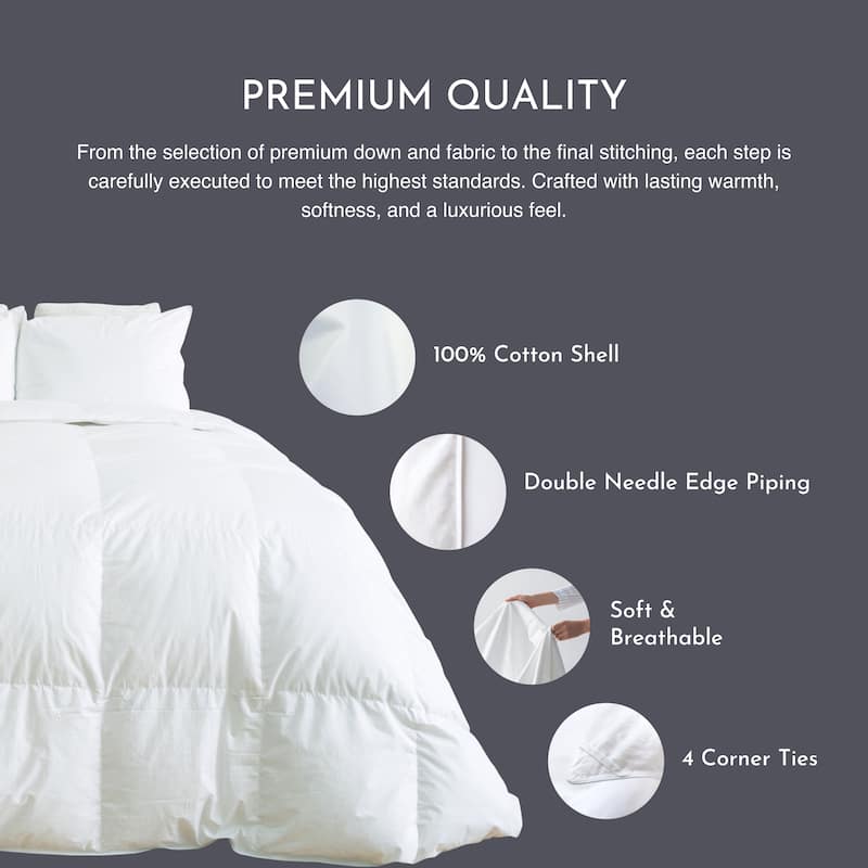 Highland Feather 600 Loft White Goose Down Santa Barbara Duvet/Comforter 289TC Casing with Corner Ties