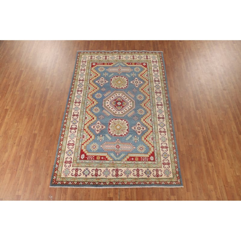 Light Blue Kazak Area Rug Hand-Knotted Wool Carpet - 6'6" x 9'10"