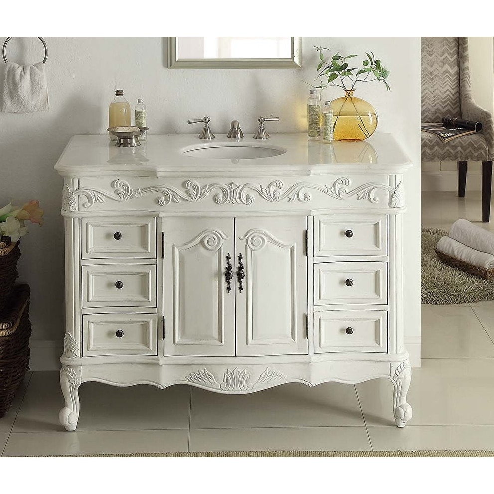 Benton Collection 48 Inch Traditional Freestanding Beckham Bathroom Vanity, Single Sink, White Marble Top, Fully Assembled
