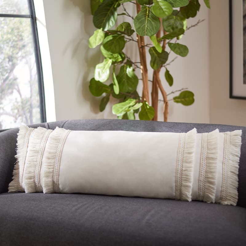 SAFAVIEH Ilmi Boho Fringe Decorative Accent Throw Pillow - White - 12Wx36L