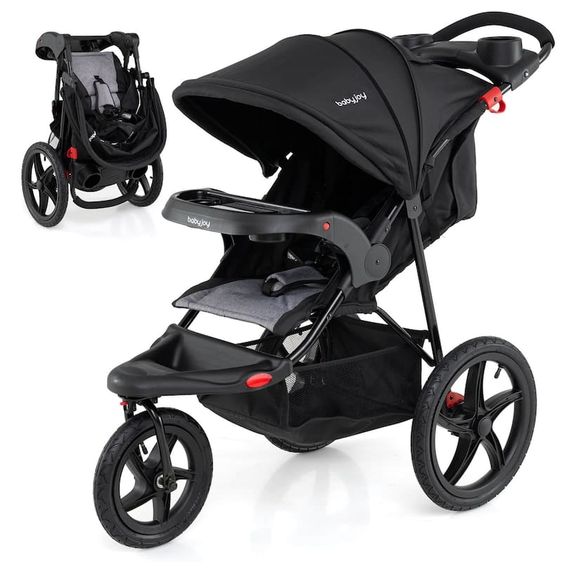 Babyjoy Jogging Stroller Foldable Jogger with Adjustable Canopy - See Details - Black