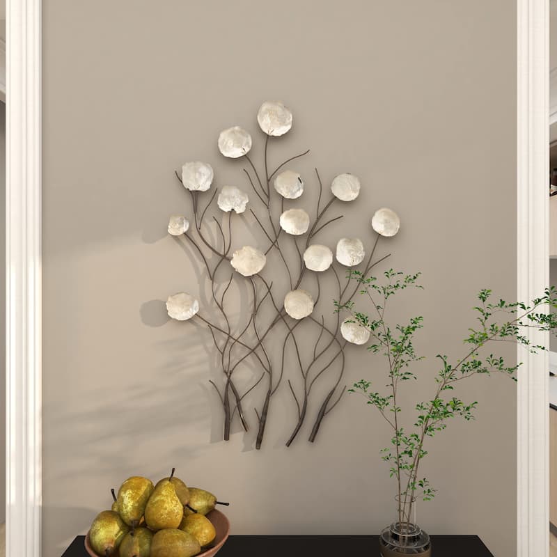 White Capiz Shell Floral Home Wall Decor with Capiz Accents