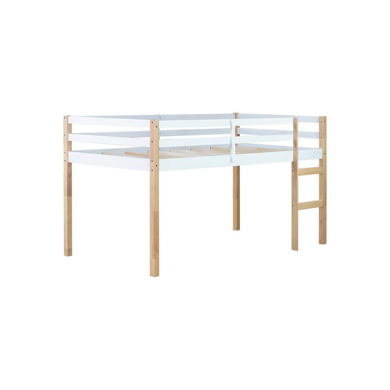 Wooden Twin Size Loft Platform Bed Frame with Ample Storage and Safety Guardrails, Perfect for Small Rooms, Bedroom Furniture