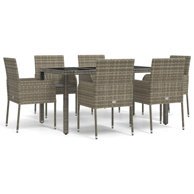 vidaXL 3 Piece Patio Dining Set with Cushions Black Poly Rattan - 18.9" x 21.7" x 34.6"