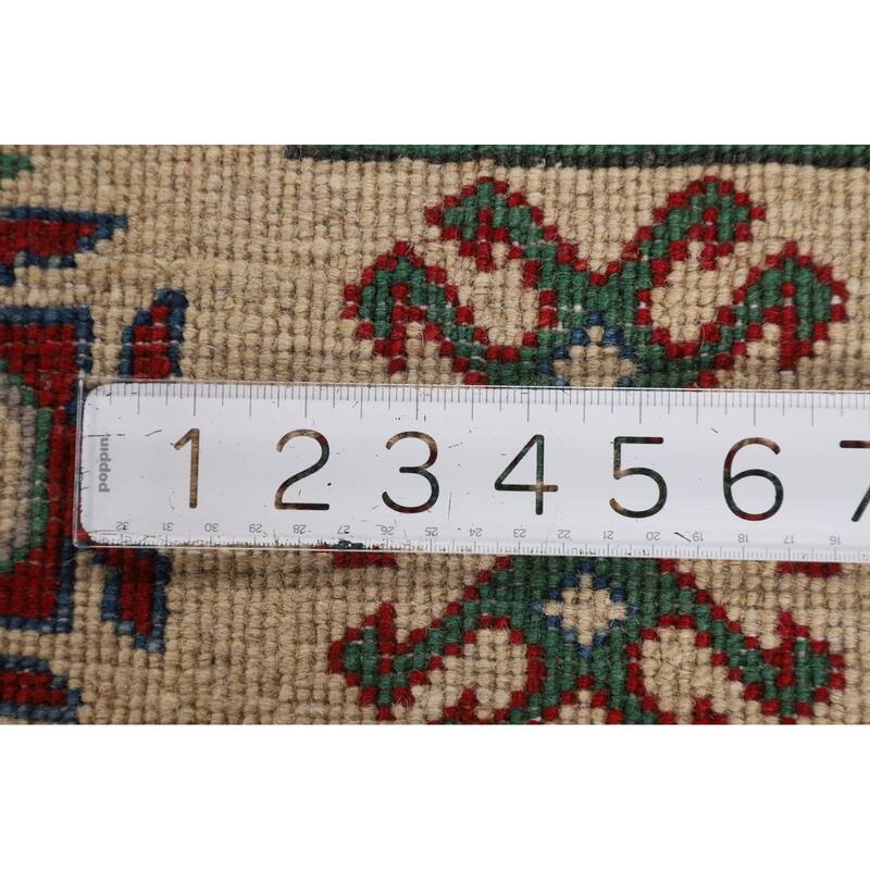 Grey Geometric Kazak Oriental Area Rug Handmade Wool Carpet - 5'1" x 6'9"