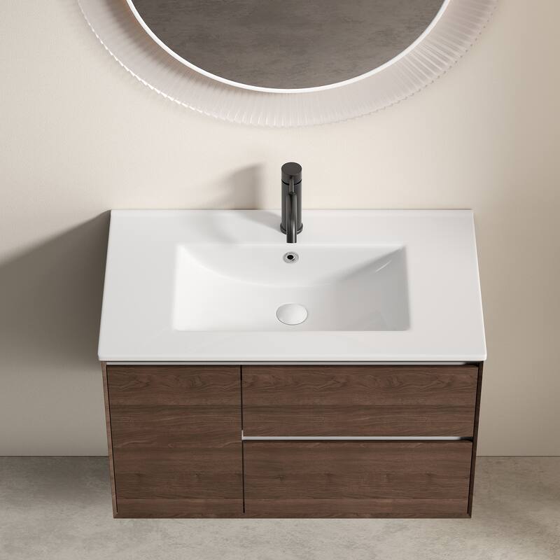 GDFStudio - Soren Modern Ceramic Bathroom Vanity Sink with Overflow Hole & Resists Stains Surface Finish