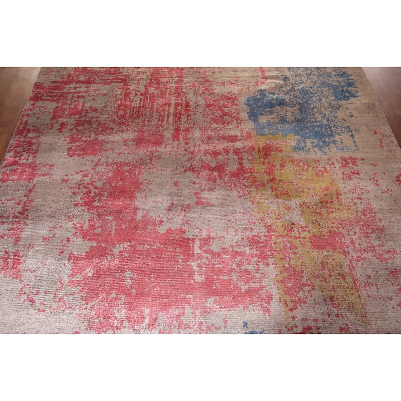 Contemporary Indian Area Rug Handmade Abstract Wool Carpet - 6'7" x 9'8"