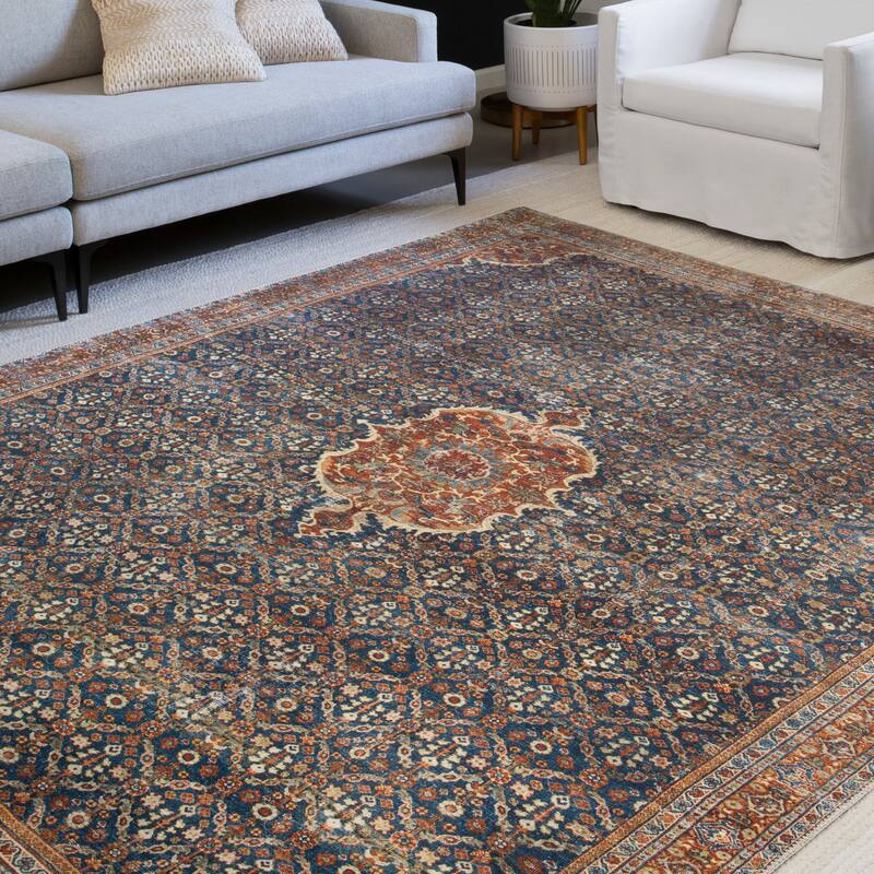 Alexander Home Isabelle Traditional Vintage Border Printed Area Rug - 2'3" x 3'9" - Cobalt Blue/Spice