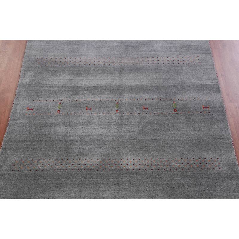 Hand Knotted Oriental 100% Wool Carpet Tribal Animal Pictorial Greys & Charcoal Gabbeh Area Rug - 7' 10'' X 5' 1''