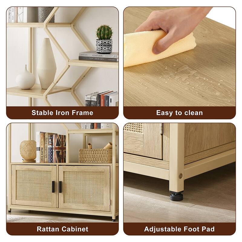 7-Tier Rattan Decor Bookshelf Display Stand with cabinet