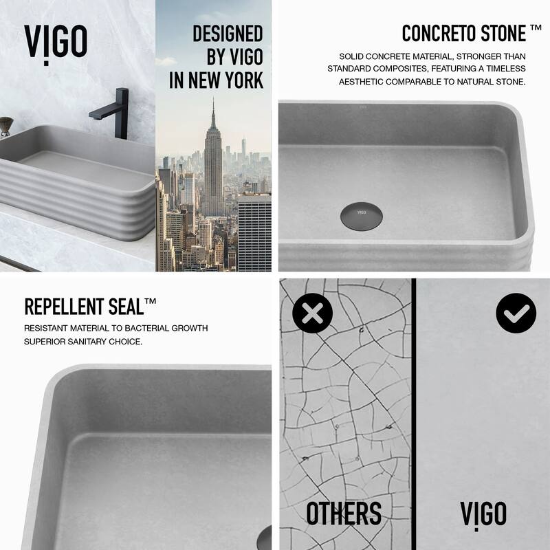 VIGO Cadman 21"L x 14"W x 5"H Concreto Stone Rectangular Bathroom Vessel Sink