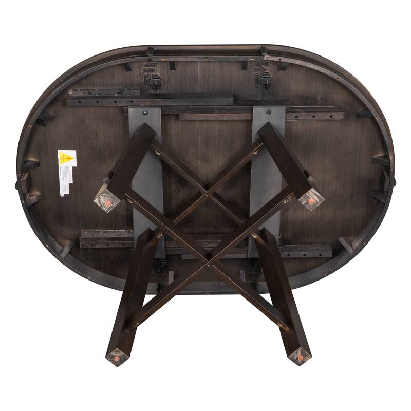 Farmhouse Round Extendable Dining Table with 16" Leaf Wood Kitchen Table
