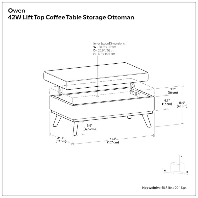 WYNDENHALL Ethan 42 inch Wide Mid Century Modern Rectangle Table Ottoman