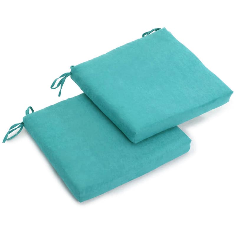 20-inch by 19-inch Microsuede Chair Cushion with Ties (Set of 1, 2, or 4) - Set of 2 - Aqua Blue