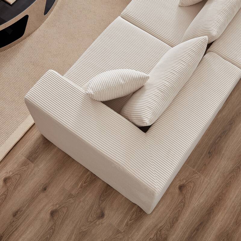 Corduroy Convertible Sectional Cloud Sofa, Foam-Filled Compressed Boneless Sofa, Modular L Shaped Floor 4 Seat Sofa