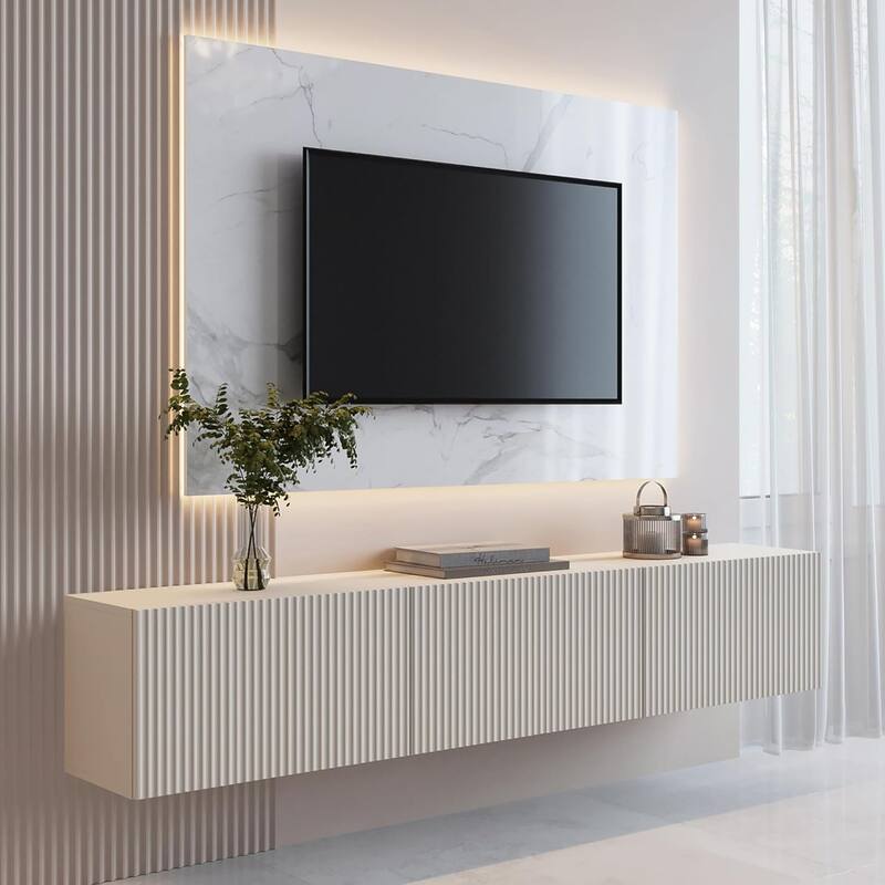 Living Skog Camelia White 59 in. Floating TV Stand Fits TV's up to 65 in. with Wall Mount Feature