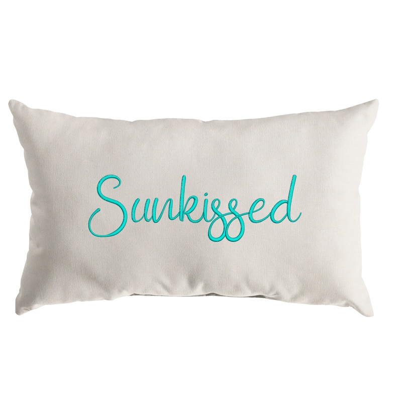 Sunbrella Indoor/Outdoor Single Embroidered Pillow - "Sunkissed" - 13" x 20" - 13" x 20" - Canvas Natural