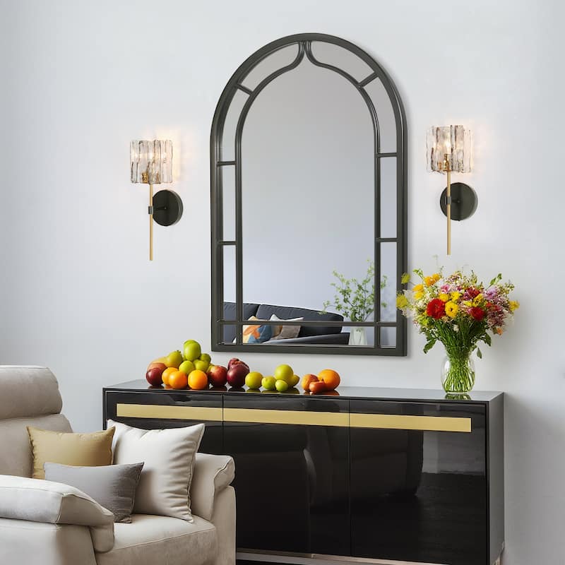 Arch Window Wall Mirror Bathroom Vanity Mirror - Black - 47.2'' H x 31.5" W x 1.1" D