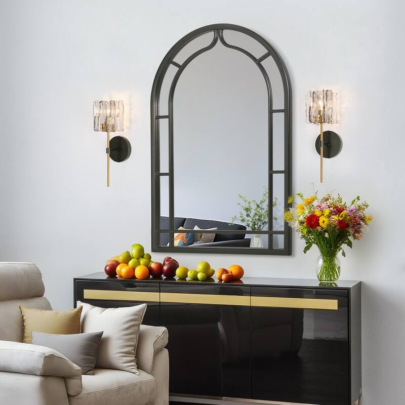 Kasy Modern 1-Light Textured Glass Wall Sconce Gold Grey Bathroom Vanity Light - 4.7"L x 5.9"W x 15"H
