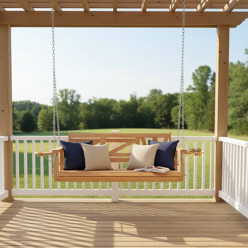 2 or 3-person Wood Porch Swing Heavy Duty with Foldable Tray