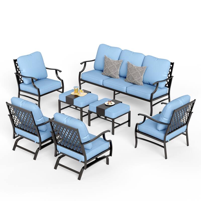 MAISON ARTS 6/7-Piece Patio Conversation Sets, Sofa Set with 2/4 x Single Chairs, 1 x 3-seater Sofa and Coffee Table/Ottomans