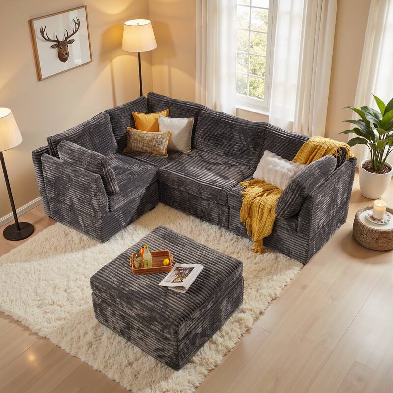 OVIOS Modular Cloud-Like Sofa (with Ottoman) - PlushGrey