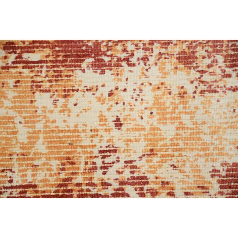 Hand Knotted Oriental Viscose Silk Carpet Modern Abstract Oranges & Rust Abstract Area Rug - 4' 0'' X 2' 0''