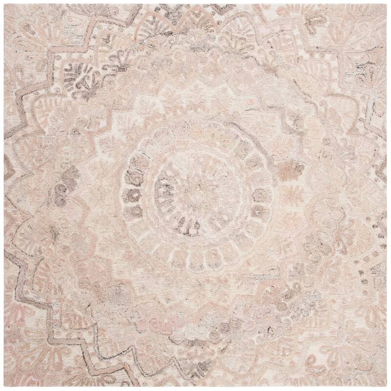 SAFAVIEH Handmade Marquee Carlijn Modern Medallion Wool Rug - 4' Square - Beige/Ivory